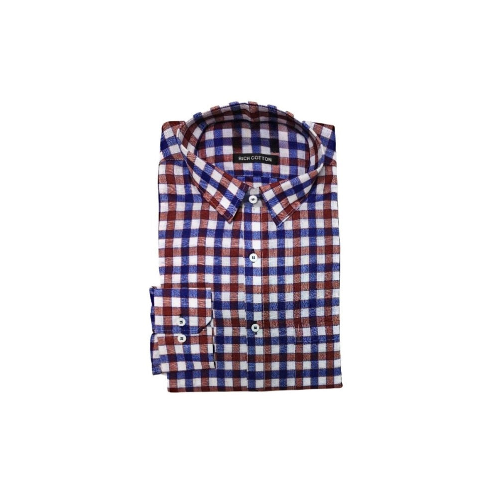 Amfyn Men's Cotton Lycra Full Sleeve Checked Casual Shirt (Maroon Blue)