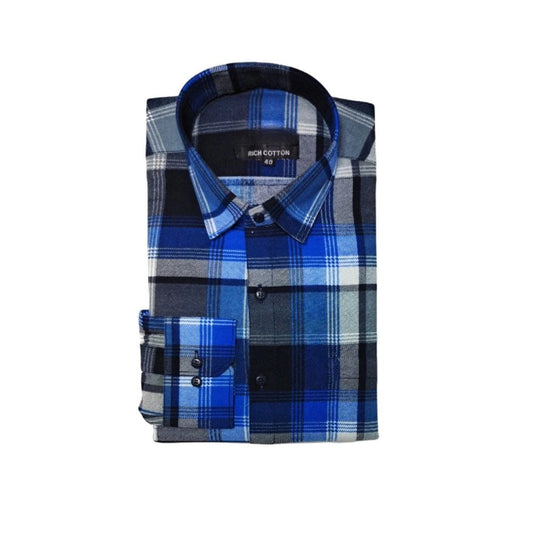 Amfyn Men's Cotton Lycra Full Sleeve Checked Casual Shirt (Blue)