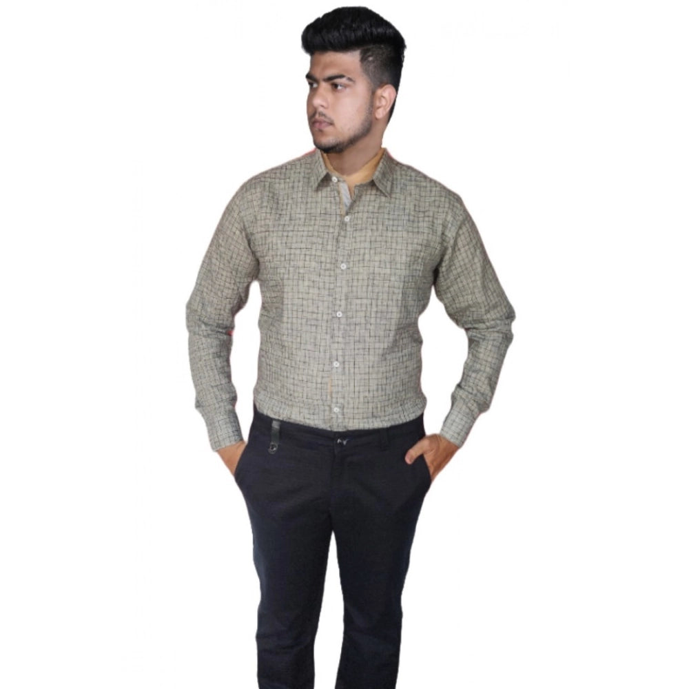 Amfyn Men's Cotton Lycra Full Sleeve Checked Casual Shirt (Grey)
