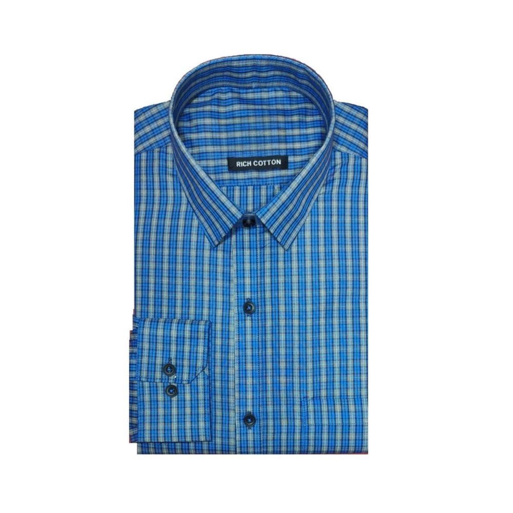 Amfyn Men's Cotton Lycra Full Sleeve Checked Casual Shirt (Turquoise)