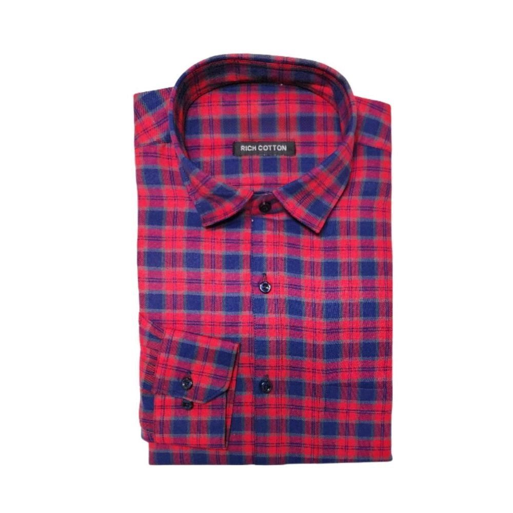 Amfyn Men's Cotton Lycra Full Sleeve Checked Casual Shirt (Red)