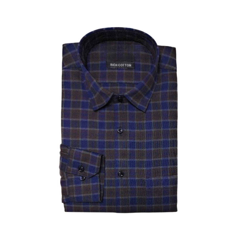 Amfyn Men's Cotton Lycra Full Sleeve Checked Casual Shirt (Brown)