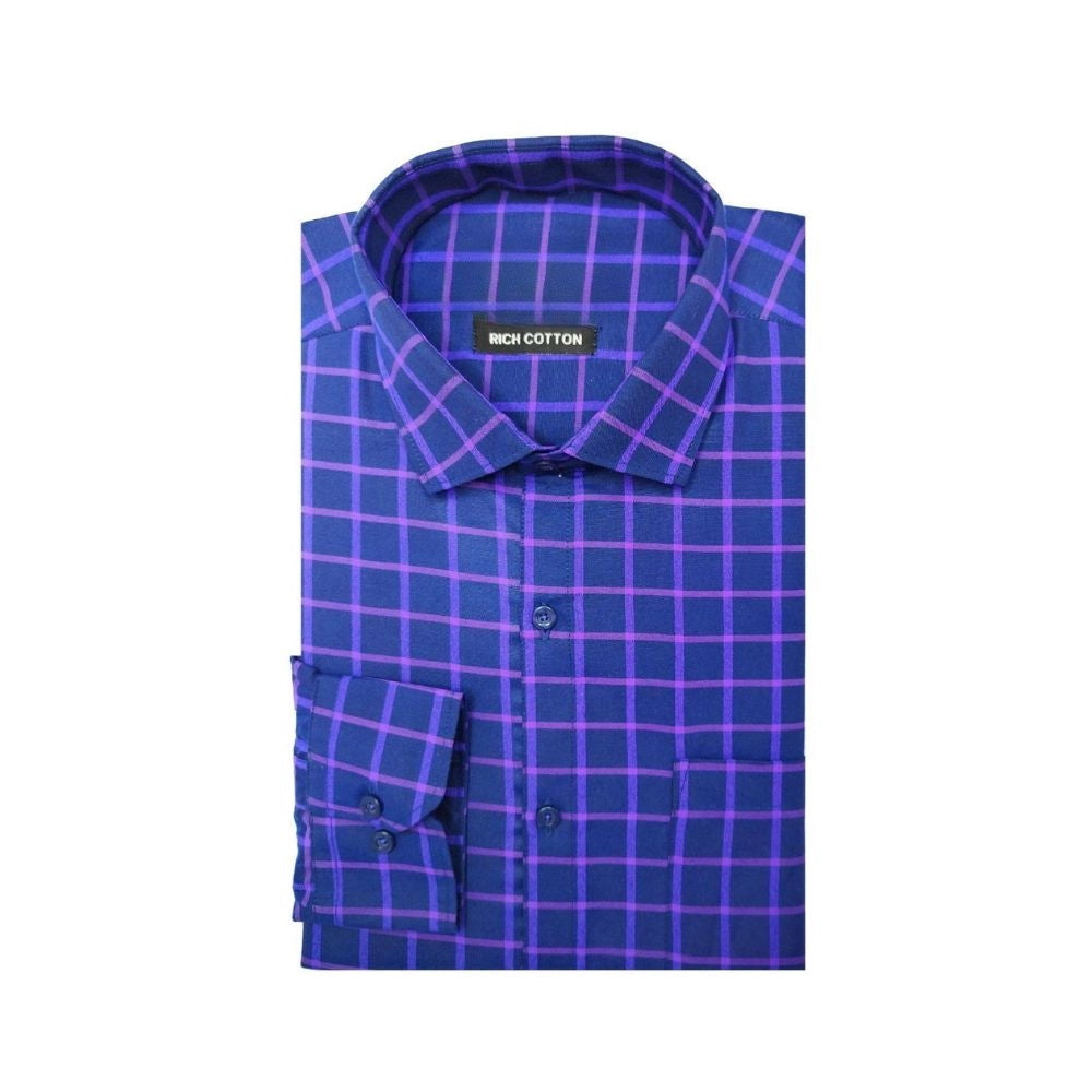 Amfyn Men's Cotton Lycra Full Sleeve Checked Casual Shirt (Blue Purple)