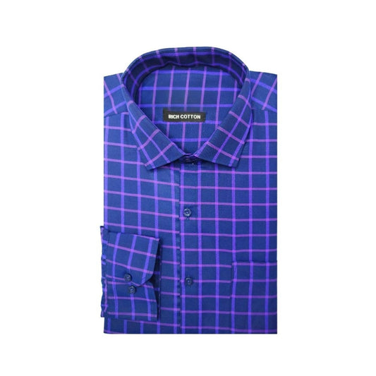 Amfyn Men's Cotton Lycra Full Sleeve Checked Casual Shirt (Blue Purple)