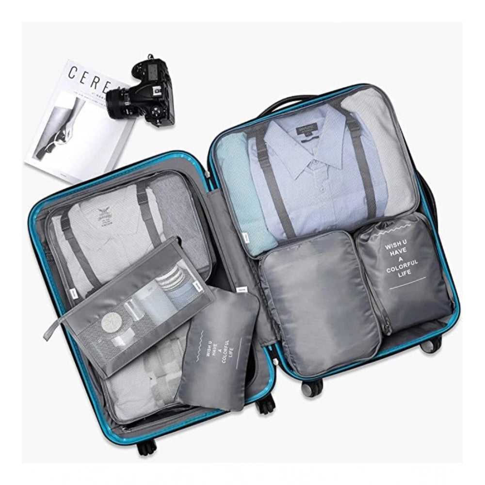 Amfyn Polyester 7 Pcs Travel Organizer Pouch Packing Cubes for Clothes Space Savers Bags (Multicolor)