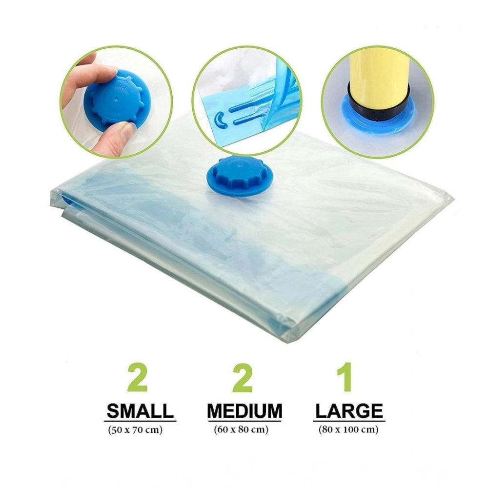 Amfyn Plastic Vacuum Bags Space Saver Travel Reusable Bags with Pump Pack of_5 (Multicolor)