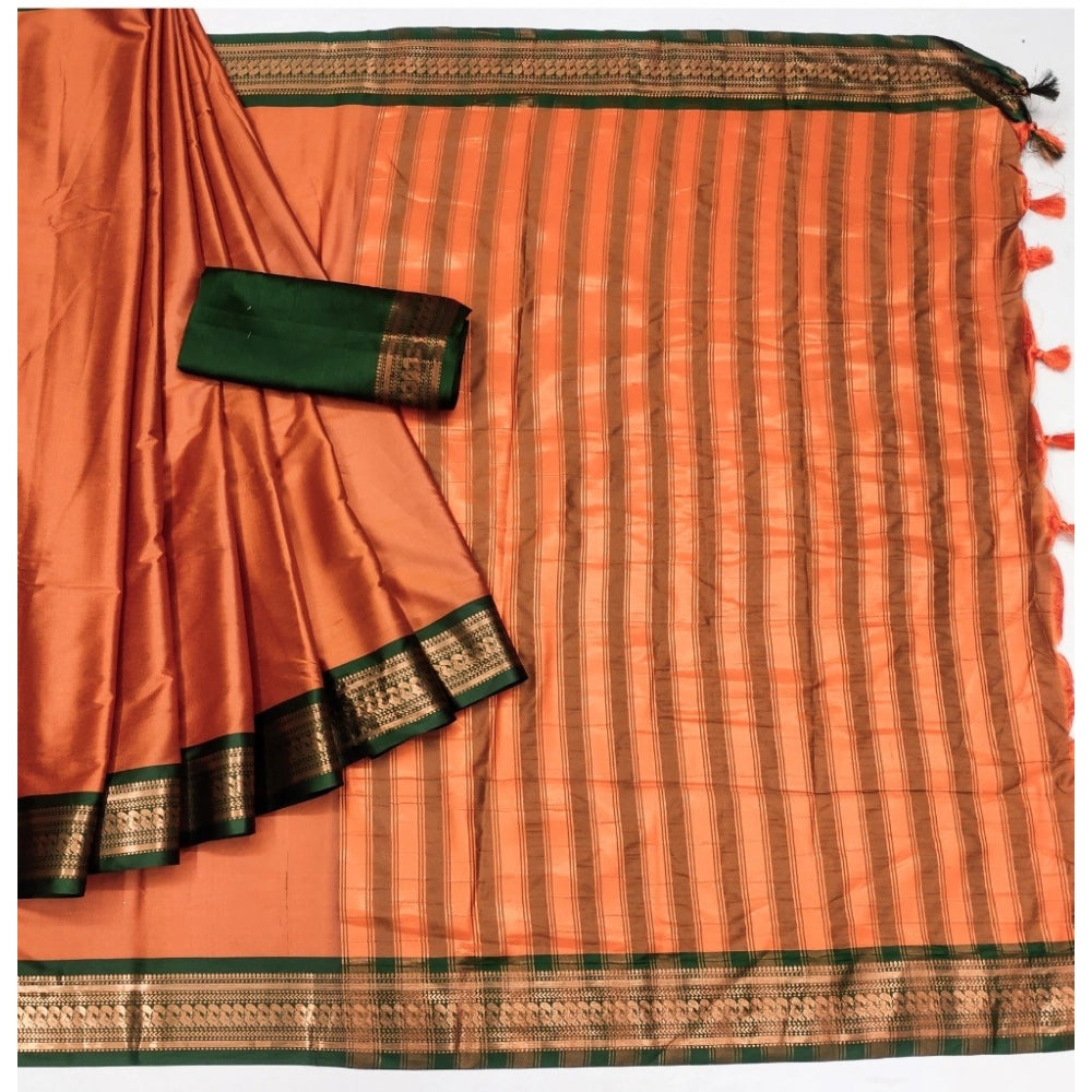 Amfyn Women's Cotton Silk Solid Saree With Unstitched Blouse 5.5Mtr (Orange)