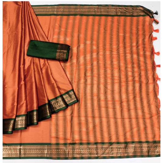 Amfyn Women's Cotton Silk Solid Saree With Unstitched Blouse 5.5Mtr (Orange)