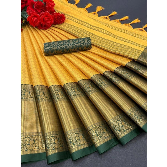 Amfyn Women's Cotton Silk Woven Design Saree With Unstitched Blouse 5.5Mtr (Mustard)