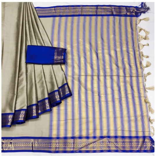 Amfyn Women's Cotton Silk Solid Saree With Unstitched Blouse 5.5Mtr (Grey)