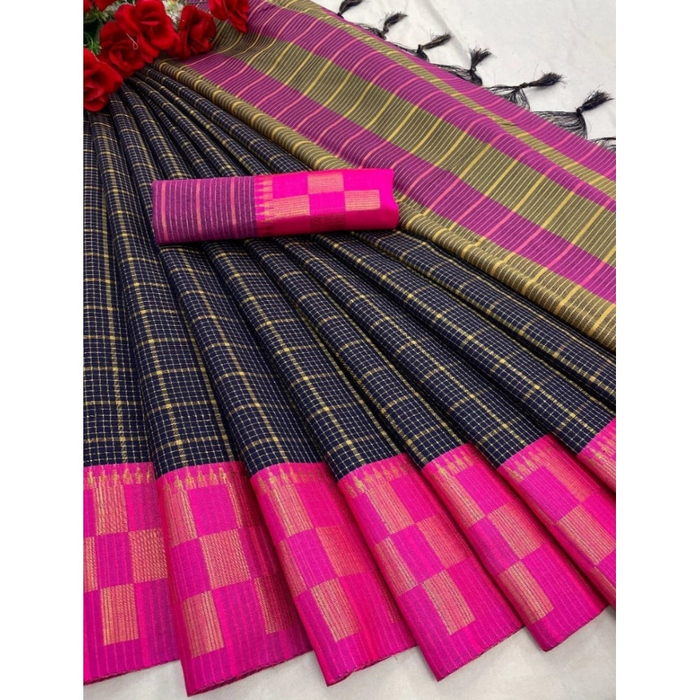 Amfyn Women's Cotton Silk Printed Saree With Unstitched Blouse 5.5Mtr (Black)