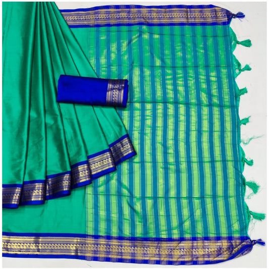 Amfyn Women's Cotton Silk Solid Saree With Unstitched Blouse 5.5Mtr (Light Blue)