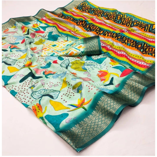 Amfyn Women's Cotton Silk Printed Saree With Unstitched Blouse 5.5Mtr (Multicolor)