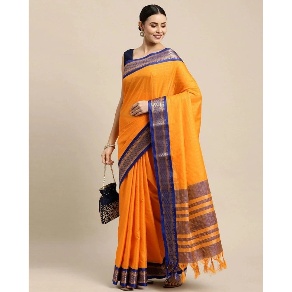 Amfyn Women's Cotton Silk Checkered Saree With Unstitched Blouse 5.5Mtr (Gold)