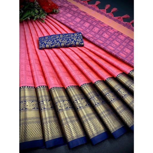 Amfyn Women's Cotton Silk Printed Saree With Unstitched Blouse 5.5Mtr (Orange)