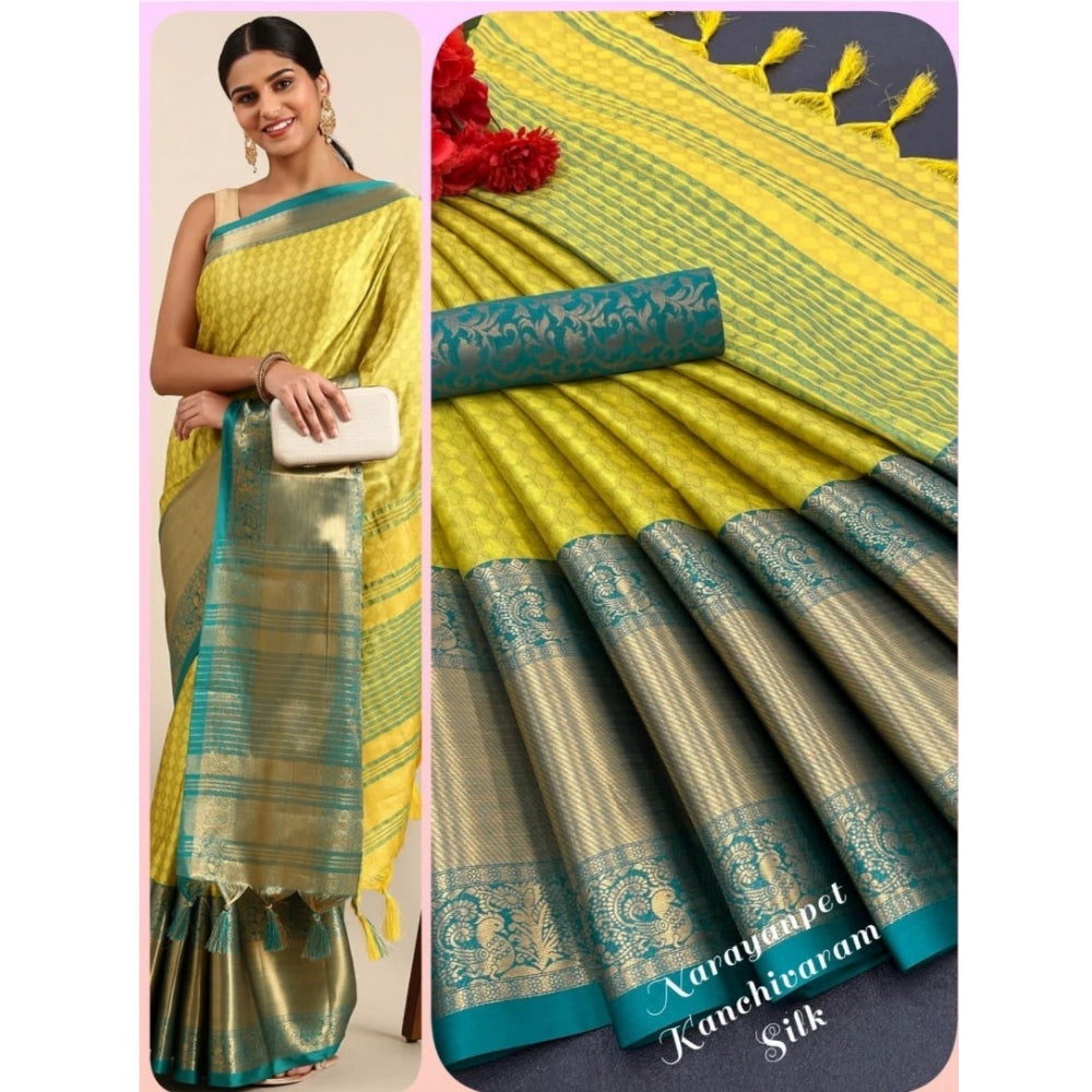 Amfyn Women's Cotton Silk Woven Design Saree With Unstitched Blouse 5.5Mtr (Mustard)