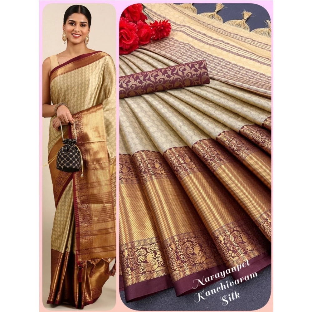 Amfyn Women's Cotton Silk Woven Design Saree With Unstitched Blouse 5.5Mtr (Gold)
