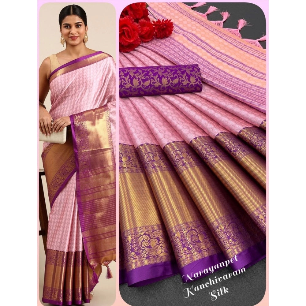 Amfyn Women's Cotton Silk Woven Design Saree With Unstitched Blouse 5.5Mtr (Purple)