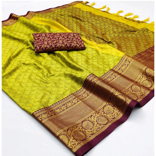 Amfyn Women's Cotton Silk Floral Print Saree With Unstitched Blouse 5.5Mtr (Light Green)