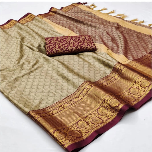 Amfyn Women's Cotton Silk Floral Print Saree With Unstitched Blouse 5.5Mtr (Maroon)