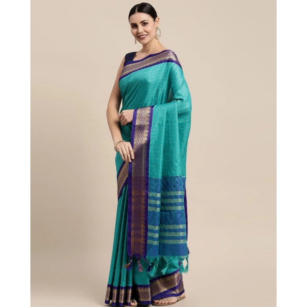 Amfyn Women's Cotton Silk Checkered Saree With Unstitched Blouse 5.5Mtr (Firoji)