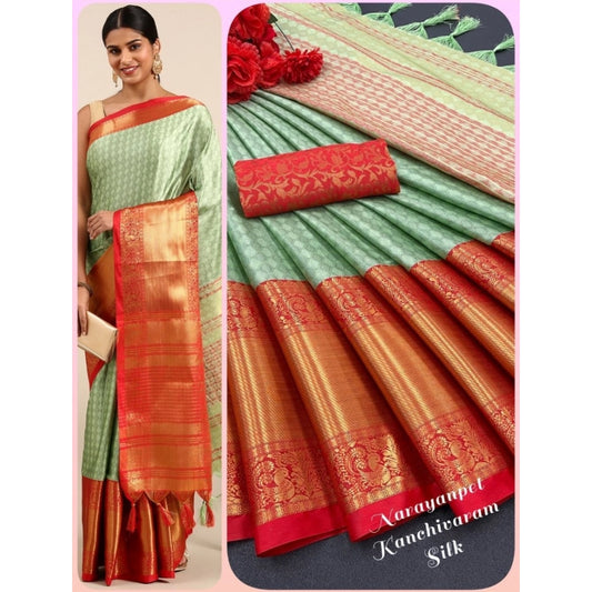 Amfyn Women's Cotton Silk Woven Design Saree With Unstitched Blouse 5.5Mtr (Light Green)