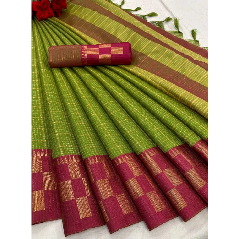 Amfyn Women's Cotton Silk Printed Saree With Unstitched Blouse 5.5Mtr (Mehendi)