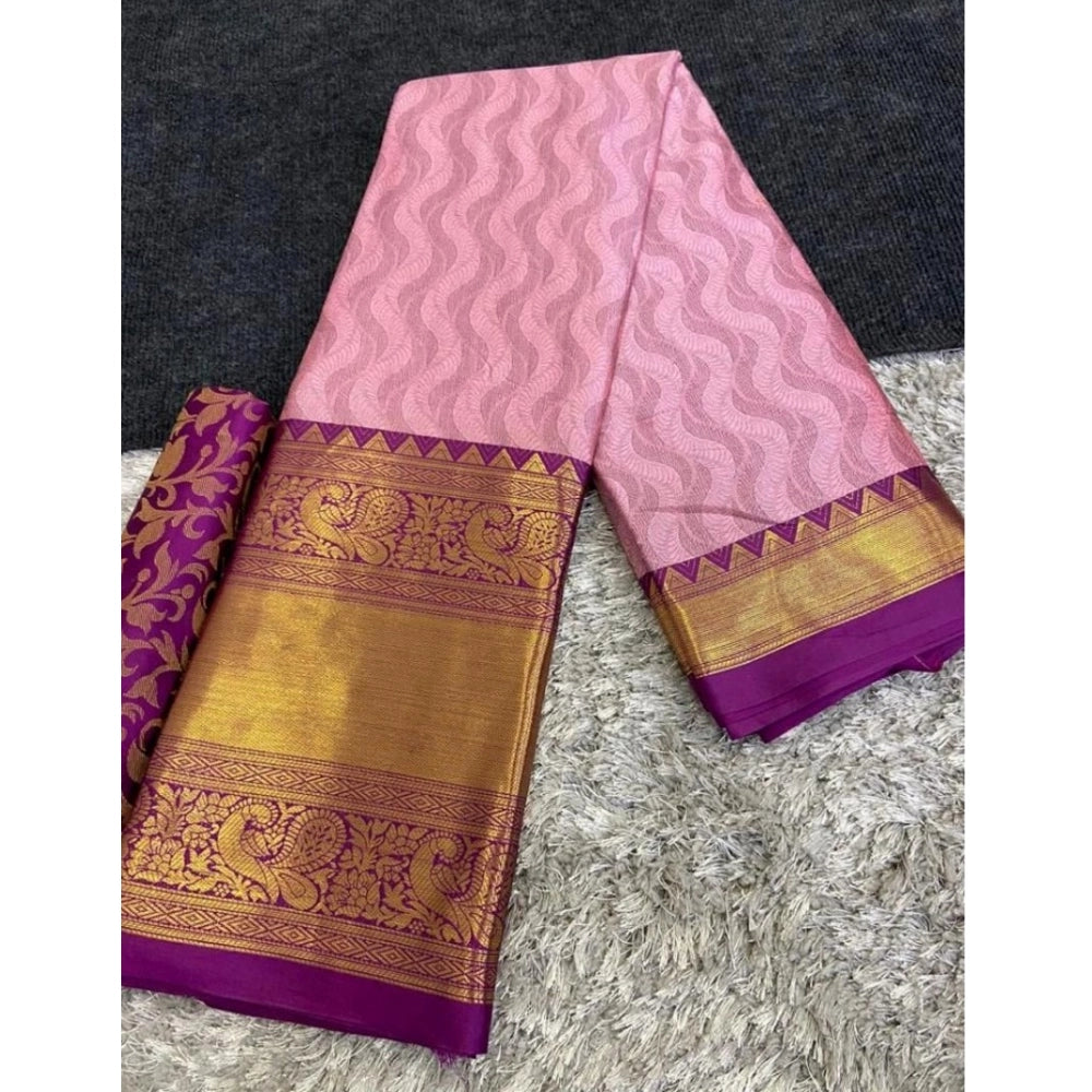 Amfyn Women's Cotton Silk Printed Saree With Unstitched Blouse 5.5Mtr (Purple)