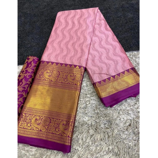 Amfyn Women's Cotton Silk Printed Saree With Unstitched Blouse 5.5Mtr (Purple)