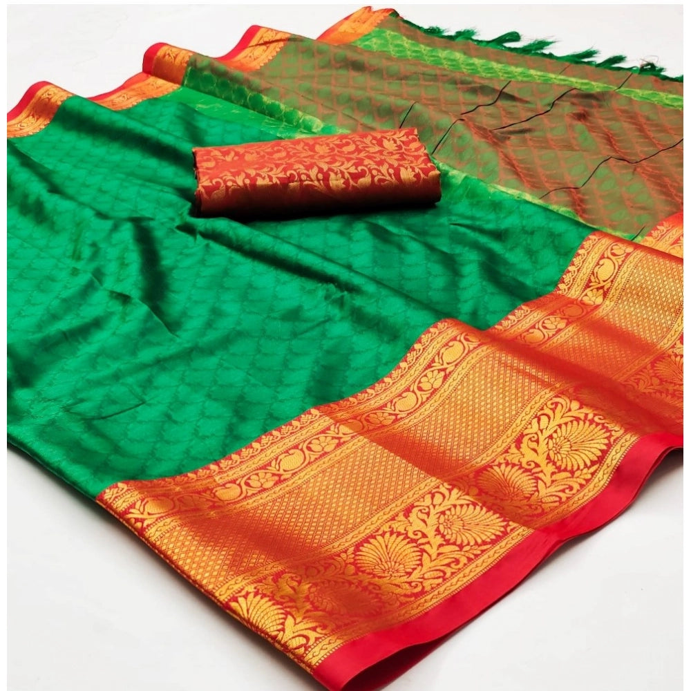 Amfyn Women's Cotton Silk Floral Print Saree With Unstitched Blouse 5.5Mtr (Green)