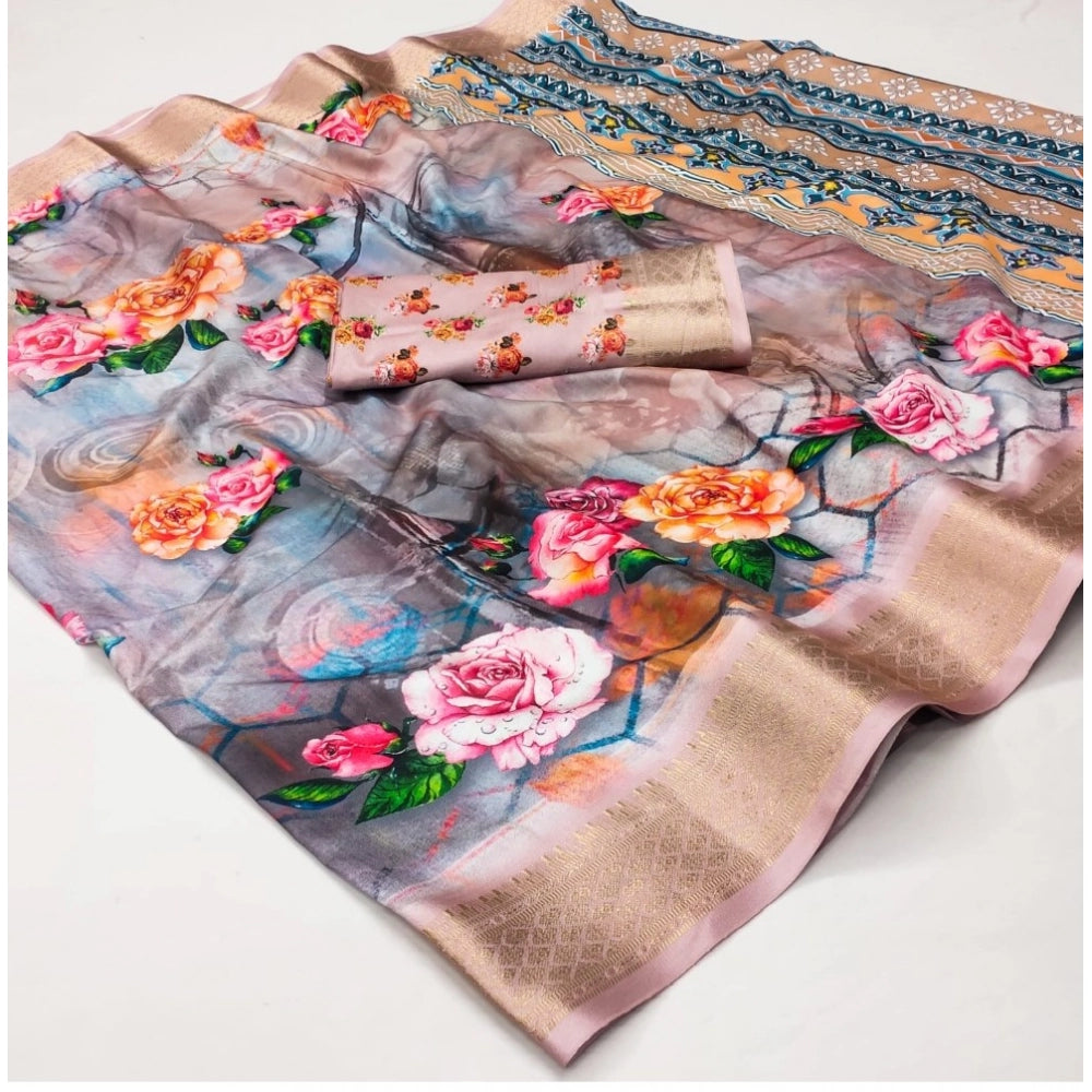 Amfyn Women's Cotton Silk Printed Saree With Unstitched Blouse 5.5Mtr (Multicolor)