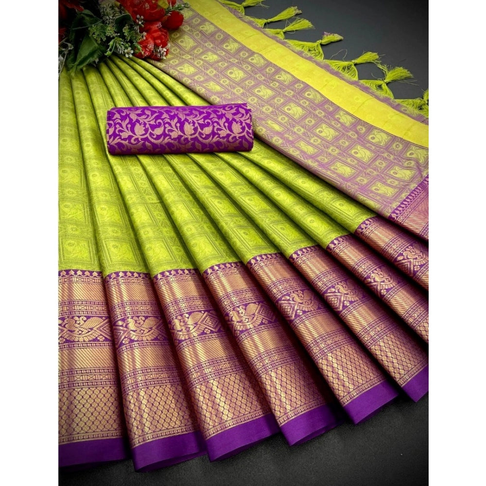 Amfyn Women's Cotton Silk Printed Saree With Unstitched Blouse 5.5Mtr (Light Green)