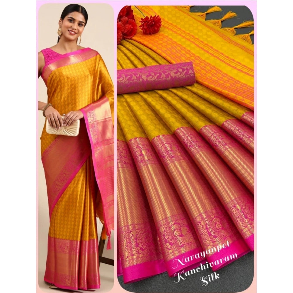 Amfyn Women's Cotton Silk Woven Design Saree With Unstitched Blouse 5.5Mtr (Orange)