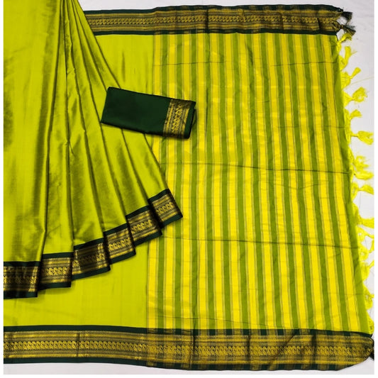 Amfyn Women's Cotton Silk Solid Saree With Unstitched Blouse 5.5Mtr (Yellow)