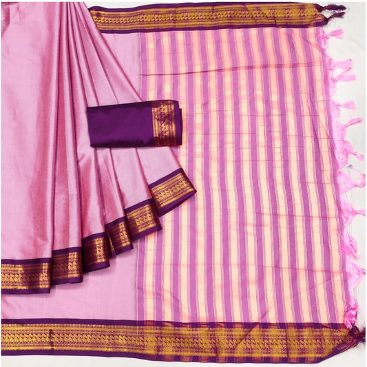 Amfyn Women's Cotton Silk Solid Saree With Unstitched Blouse 5.5Mtr (Pink)