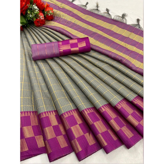 Amfyn Women's Cotton Silk Printed Saree With Unstitched Blouse 5.5Mtr (Grey)