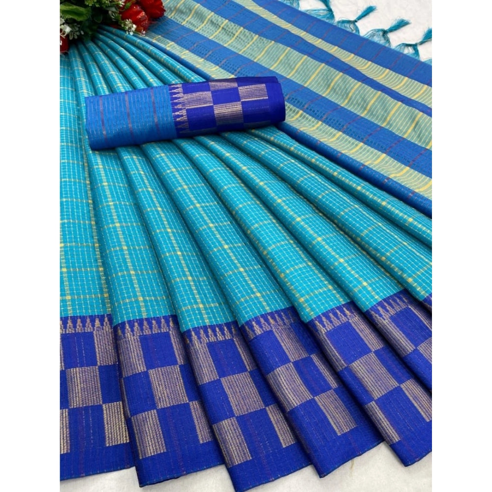 Amfyn Women's Cotton Silk Printed Saree With Unstitched Blouse 5.5Mtr (Sky Blue)