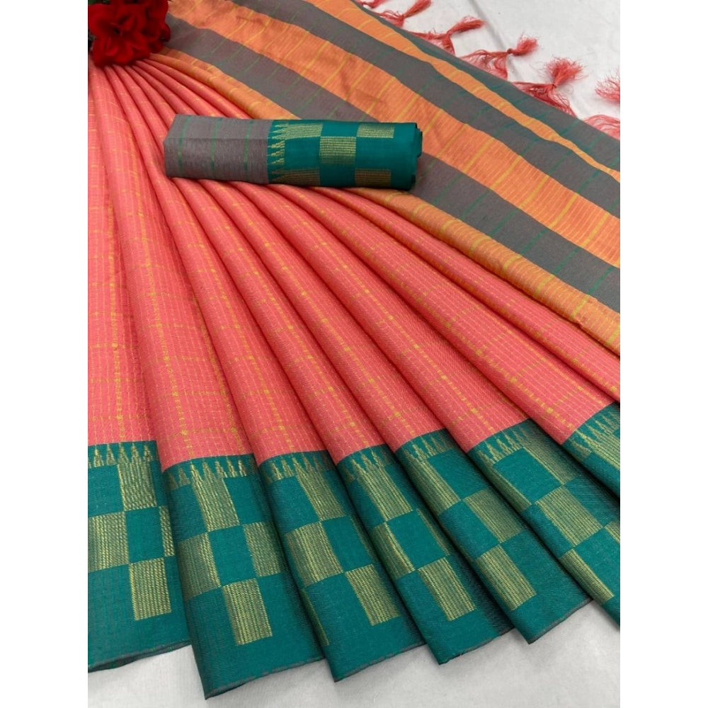 Amfyn Women's Cotton Silk Printed Saree With Unstitched Blouse 5.5Mtr (Pink)