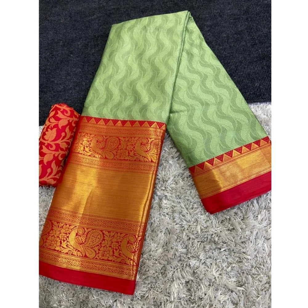 Amfyn Women's Cotton Silk Printed Saree With Unstitched Blouse 5.5Mtr (Green)