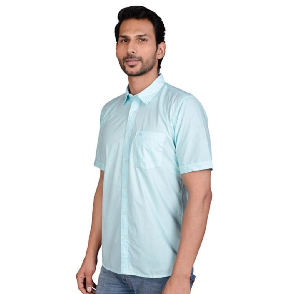 Amfyn Men's Casual Cotton Half Sleeve Solid Shirt (Turquoise)