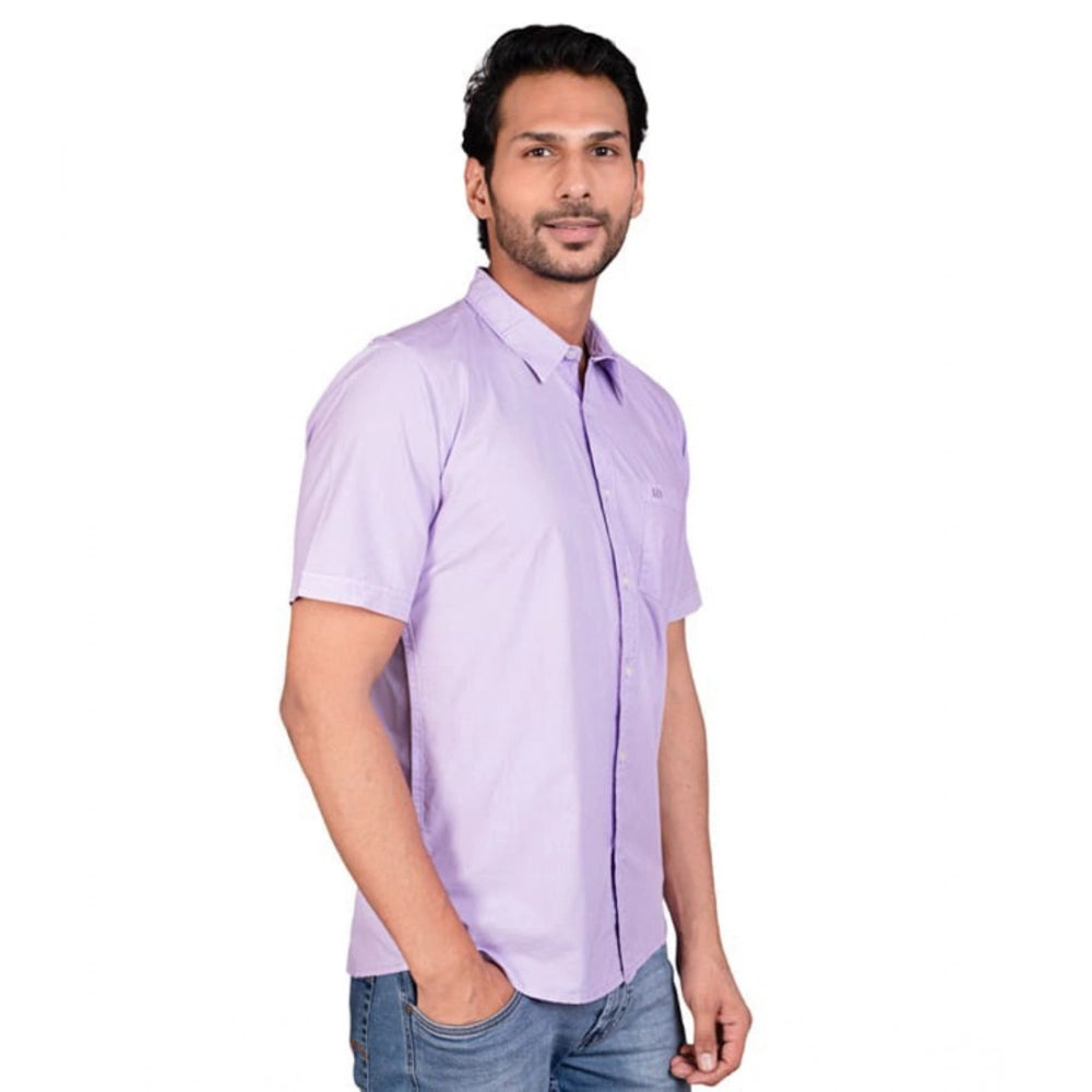 Amfyn Men's Casual Cotton Half Sleeve Solid Shirt (Purple)