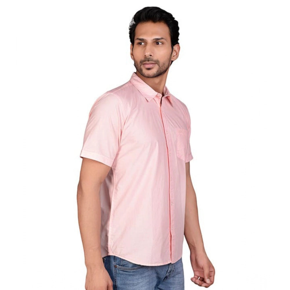 Amfyn Men's Casual Cotton Half Sleeve Solid Shirt (Peach)