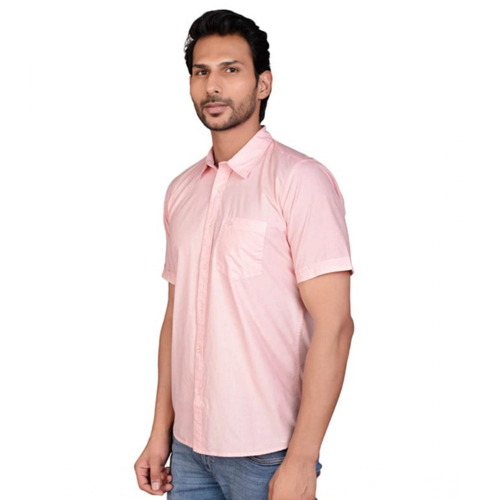 Amfyn Men's Casual Cotton Half Sleeve Solid Shirt (Peach)