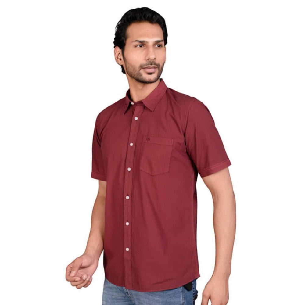 Amfyn Men's Casual Cotton Half Sleeve Solid Shirt (Maroon)