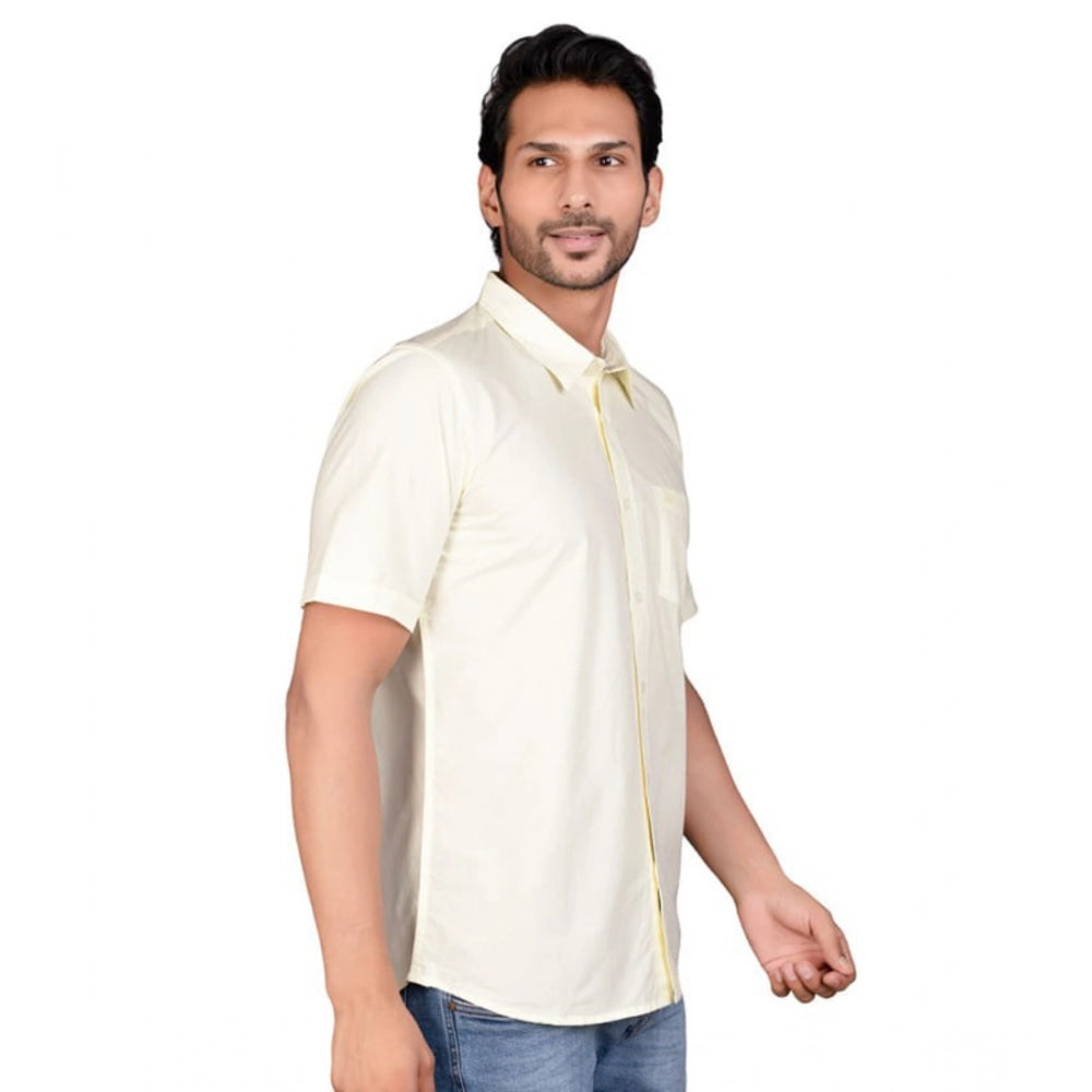 Amfyn Men's Casual Cotton Half Sleeve Solid Shirt (Lemon)