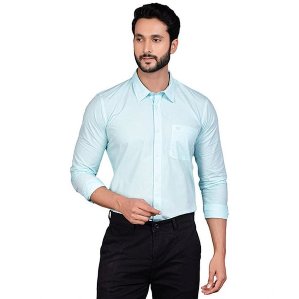 Amfyn Men's Casual Cotton Full Sleeve Solid Shirt (Turquoise)