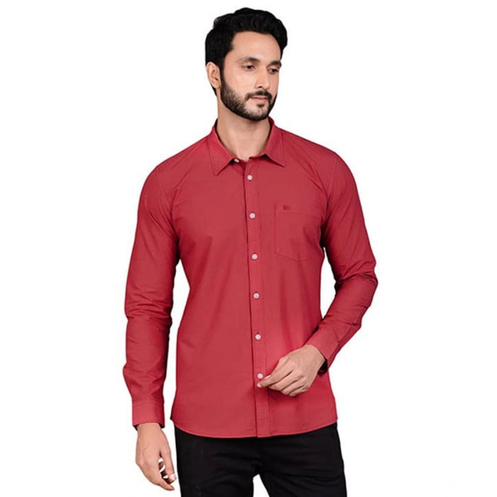 Amfyn Men's Casual Cotton Full Sleeve Solid Shirt (Red)