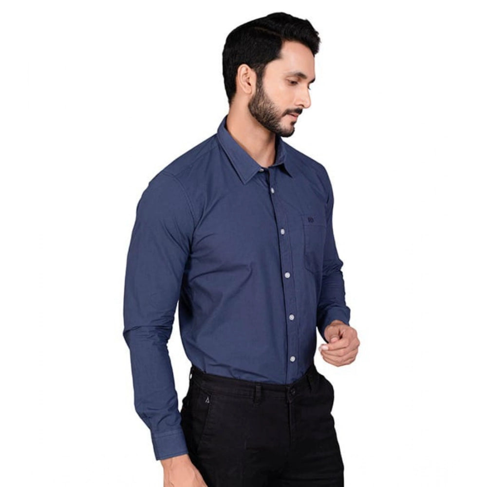 Amfyn Men's Casual Cotton Full Sleeve Solid Shirt (Navy)