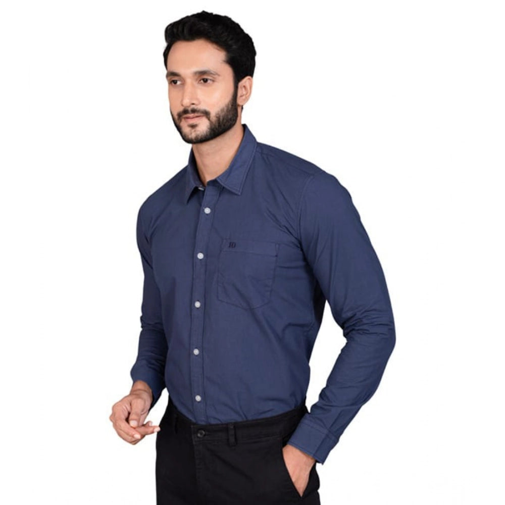 Amfyn Men's Casual Cotton Full Sleeve Solid Shirt (Navy)