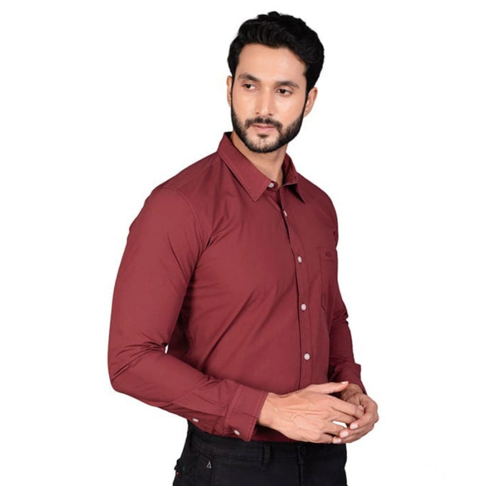 Amfyn Men's Casual Cotton Full Sleeve Solid Shirt (Maroon)